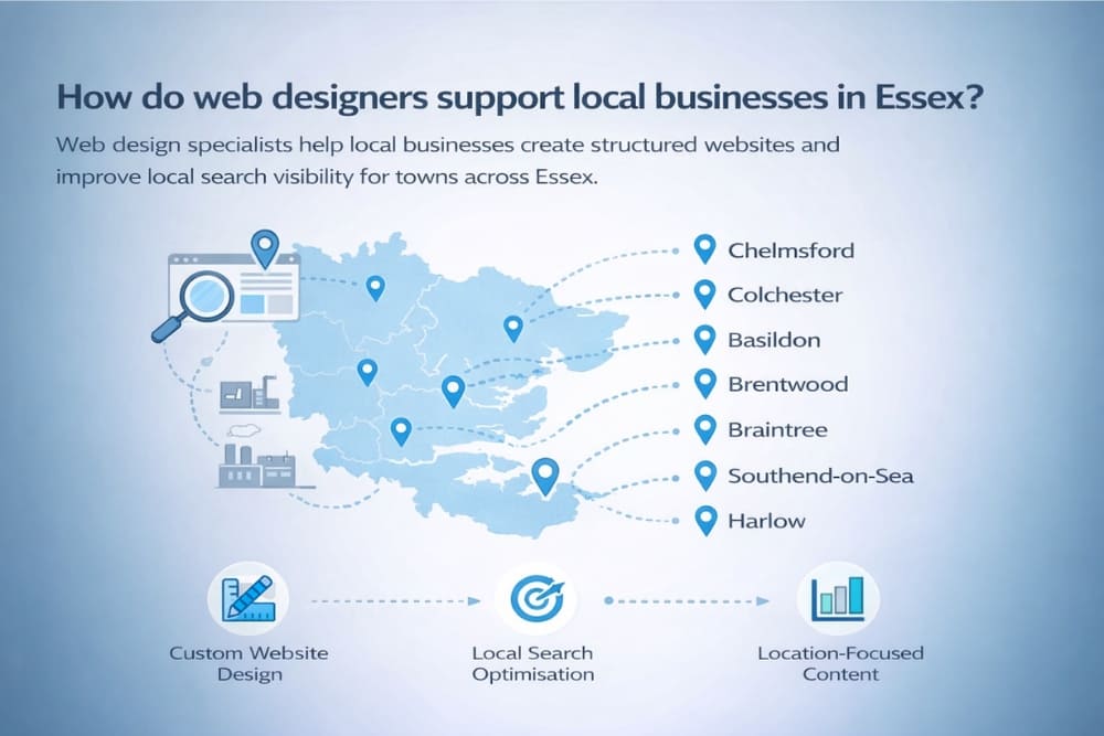 Infographic mapping how web designers support local businesses in Essex towns