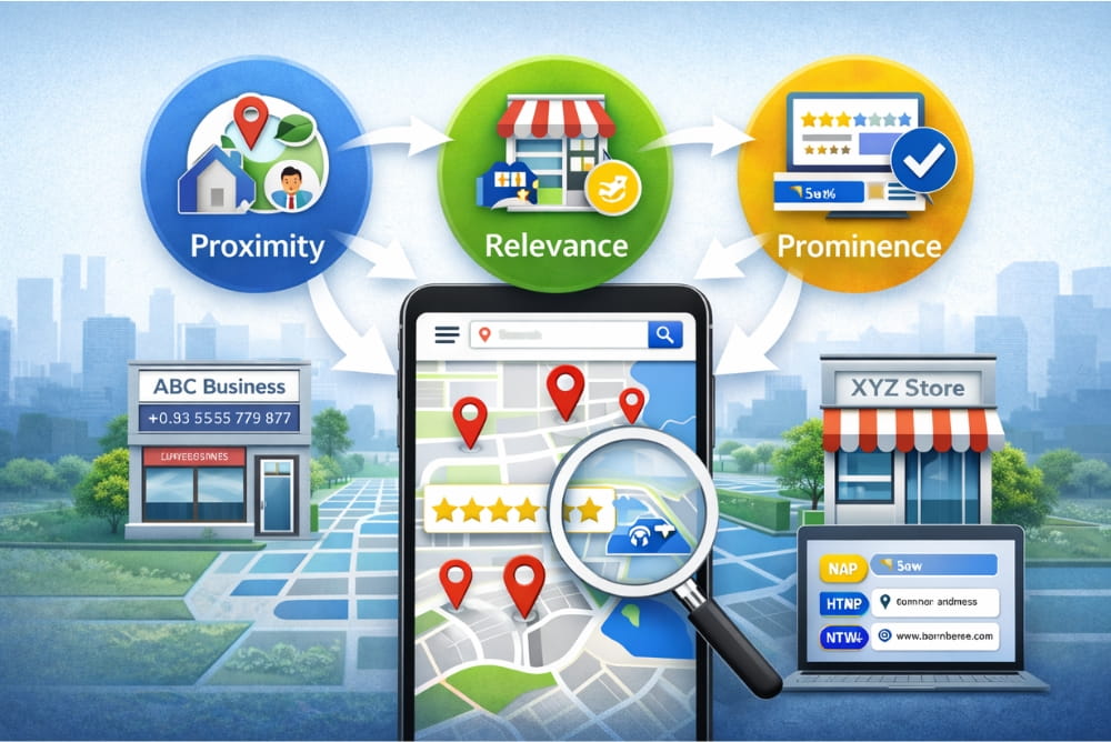 Diagram highlights proximity, relevance, and prominence beyond local SEO review myths