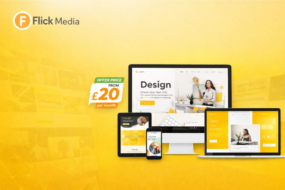 Digital devices displaying responsive design across desktop, laptop, and mobile