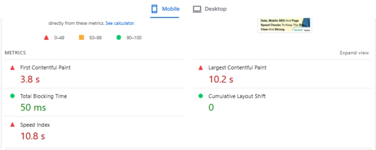 Mobile performance metrics highlighting critical slow loading speed web design mistakes