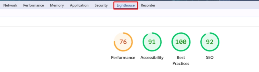 Lighthouse report interface shows high scores to audit the agency's website