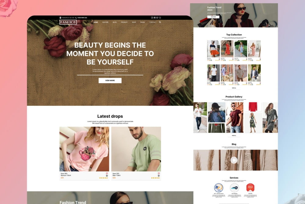 Stylish web template featuring product galleries for premium pay monthly ecommerce website design