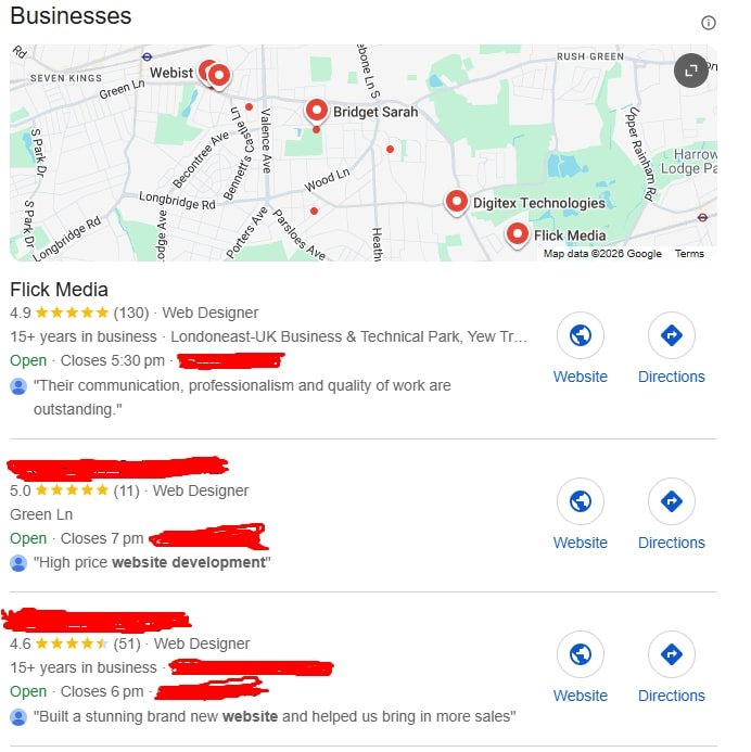 Google search interface displaying map rankings for an seo agency build local search strategy