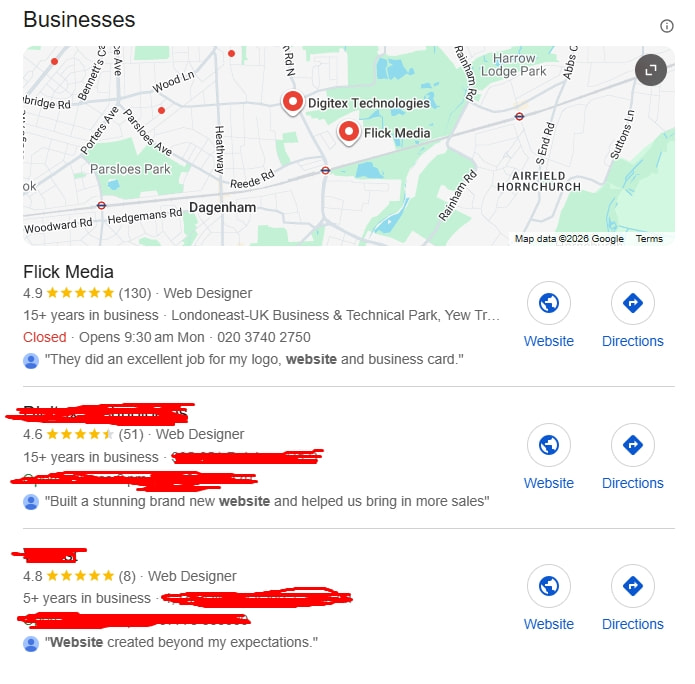 Google Local Pack showing an SEO agency build local search presence