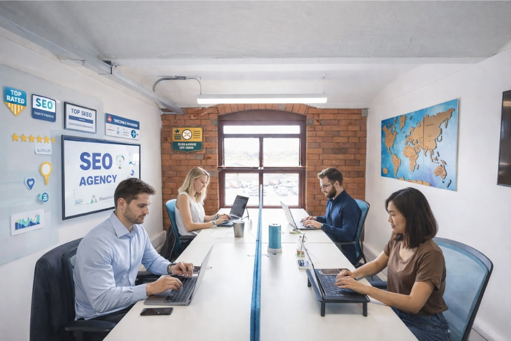 Team working at an expert knowledge and industry experience SEO agency