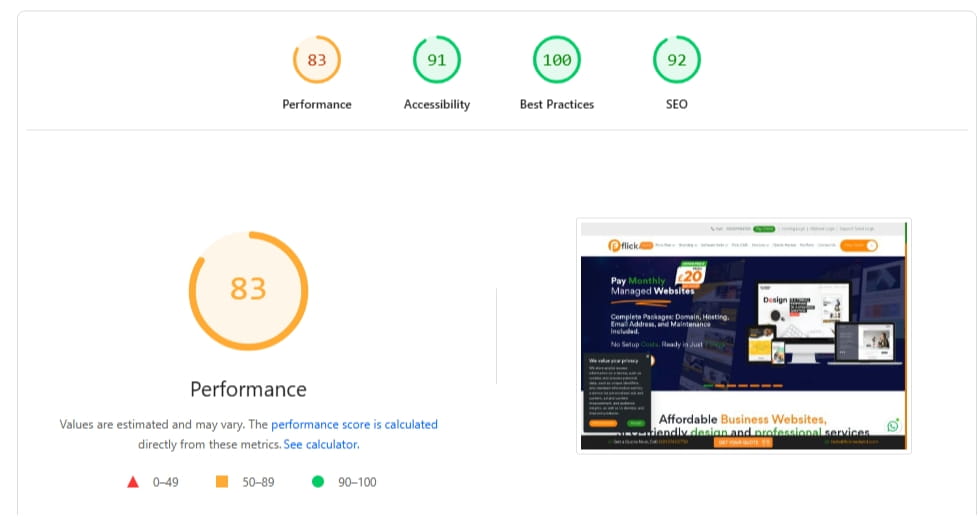 Report showing SEO agency improved website performance metrics and homepage audit