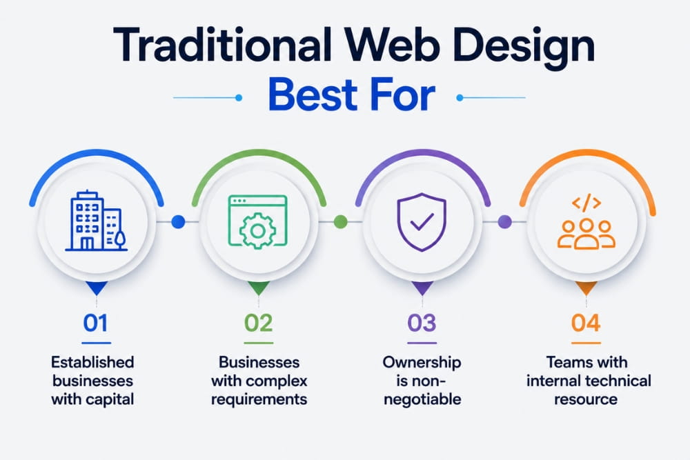 Informational diagram outlining four key scenarios where traditional web design best for businesses